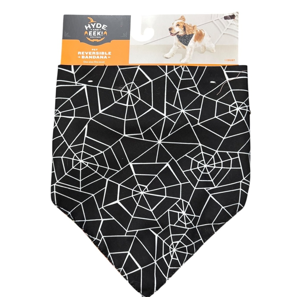 Hyde and Eek! Boutique Pet Reversible‎ Bandana, Spider Web/Plaid, One Size NEW